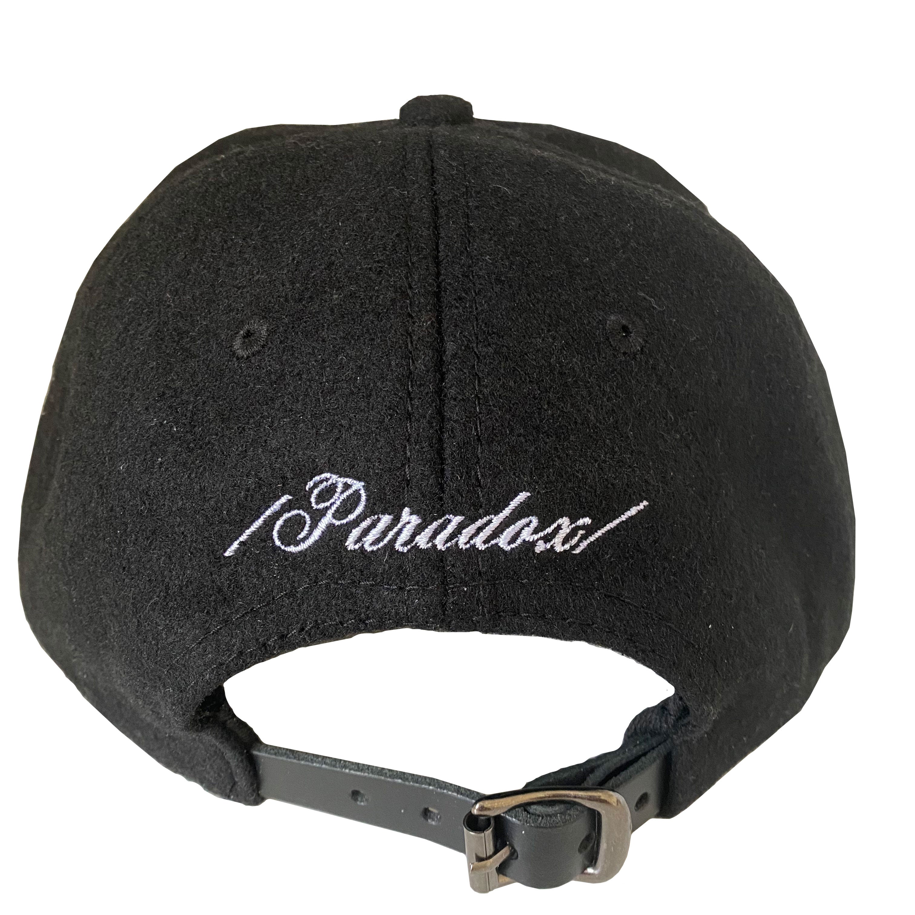 Paradox Script Logo Black Leather Strap Silver Buckle Melton Wool Hat